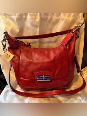 Coach Kristen Leather Hobo Scarlet Red Crossbody Bag NWT